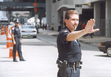 Police officer managing traffic